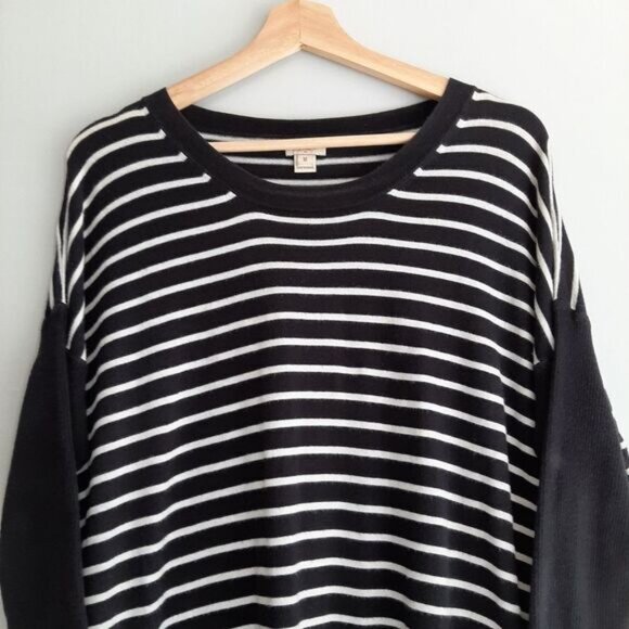 J. CREW 100% Cotton Relaxed Scoop Neck Stripe Top Ribbed Sleeve Sz M - Picture 3 of 8
